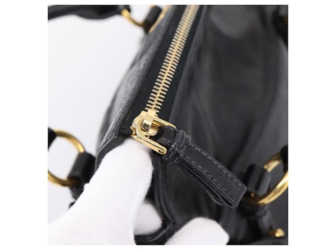 Borsa a mano Miu Miu con fiocco laterale in pelle 2way Nero Oro Auth am12763M D'oro - vista 20