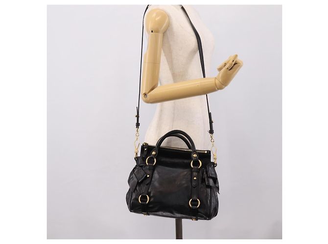 Borsa a mano Miu Miu con fiocco laterale in pelle 2way Nero Oro Auth am12763M D'oro - vista 25