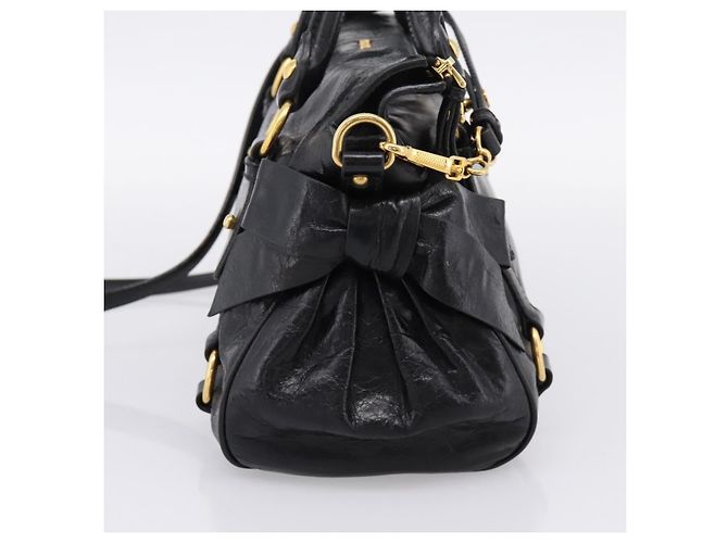Borsa a mano Miu Miu con fiocco laterale in pelle 2way Nero Oro Auth am12763M D'oro - vista 3