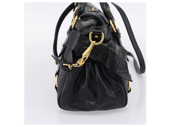 Borsa a mano Miu Miu con fiocco laterale in pelle 2way Nero Oro Auth am12763M D'oro - vista 4