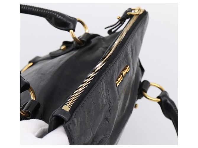 Borsa a mano Miu Miu con fiocco laterale in pelle 2way Nero Oro Auth am12763M D'oro - vista 6