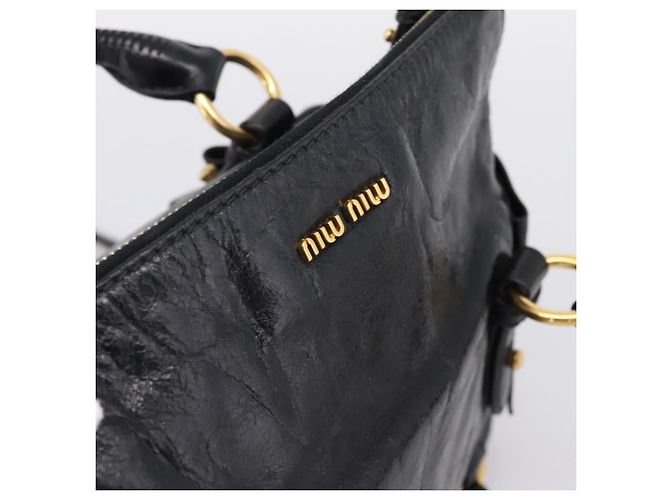 Borsa a mano Miu Miu con fiocco laterale in pelle 2way Nero Oro Auth am12763M D'oro - vista 7