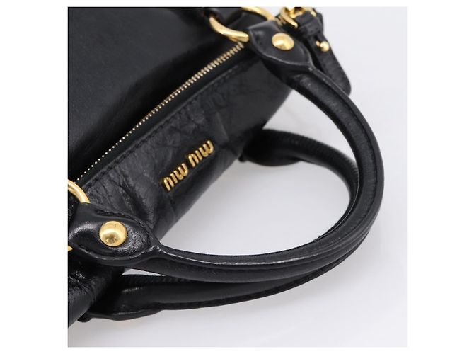 Borsa a mano Miu Miu con fiocco laterale in pelle 2way Nero Oro Auth am12763M D'oro - vista 8
