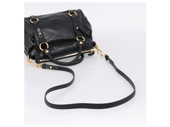Borsa a mano Miu Miu con fiocco laterale in pelle 2way Nero Oro Auth am12763M D'oro - vista 9