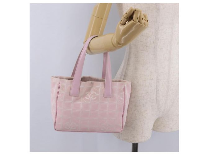 Borsa Tote CHANEL New Travel Line Nylon Rosa CC Oro Auth 206414A D'oro - vista 26