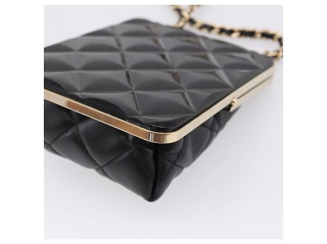 CHANEL Kettenbeutel aus Lammleder Schwarz Goldfarben CC Auth 206632SAV - Ansicht 12