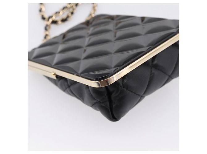 CHANEL Kettenbeutel aus Lammleder Schwarz Goldfarben CC Auth 206632SAV - Ansicht 13