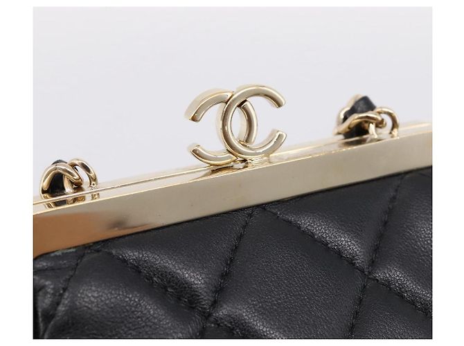 CHANEL Kettenbeutel aus Lammleder Schwarz Goldfarben CC Auth 206632SAV - Ansicht 14