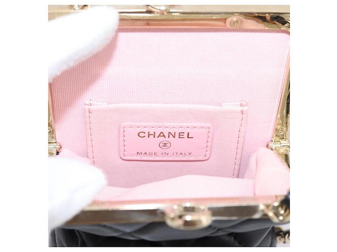 CHANEL Kettenbeutel aus Lammleder Schwarz Goldfarben CC Auth 206632SAV - Ansicht 15