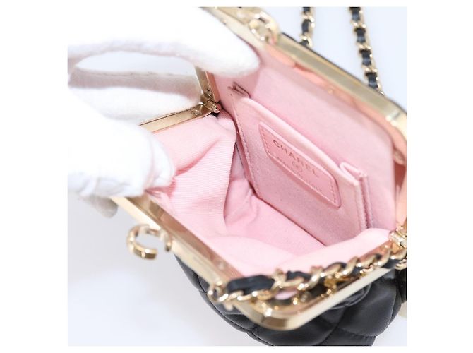 CHANEL Kettenbeutel aus Lammleder Schwarz Goldfarben CC Auth 206632SAV - Ansicht 18