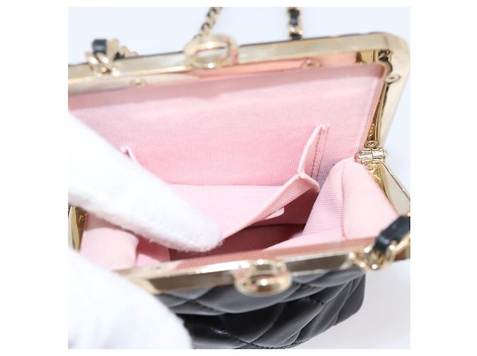 CHANEL Kettenbeutel aus Lammleder Schwarz Goldfarben CC Auth 206632SAV - Ansicht 19