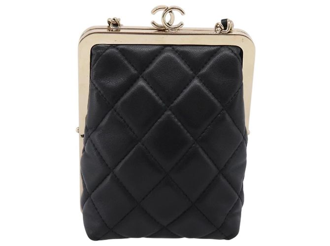 CHANEL Kettenbeutel aus Lammleder Schwarz Goldfarben CC Auth 206632SAV - Ansicht 2