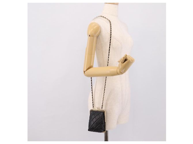 CHANEL Kettenbeutel aus Lammleder Schwarz Goldfarben CC Auth 206632SAV - Ansicht 22