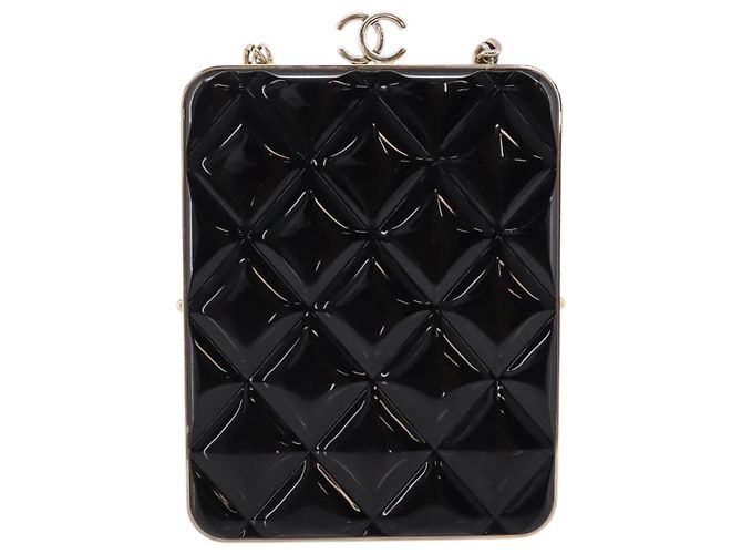 CHANEL Kettenbeutel aus Lammleder Schwarz Goldfarben CC Auth 206632SAV - Ansicht 3