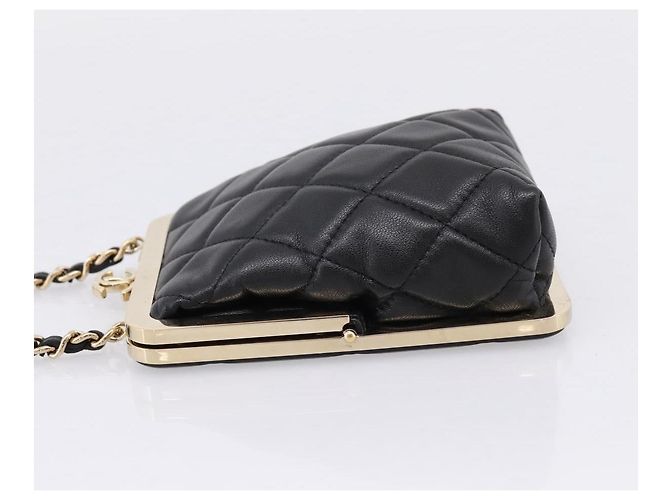 CHANEL Kettenbeutel aus Lammleder Schwarz Goldfarben CC Auth 206632SAV - Ansicht 4