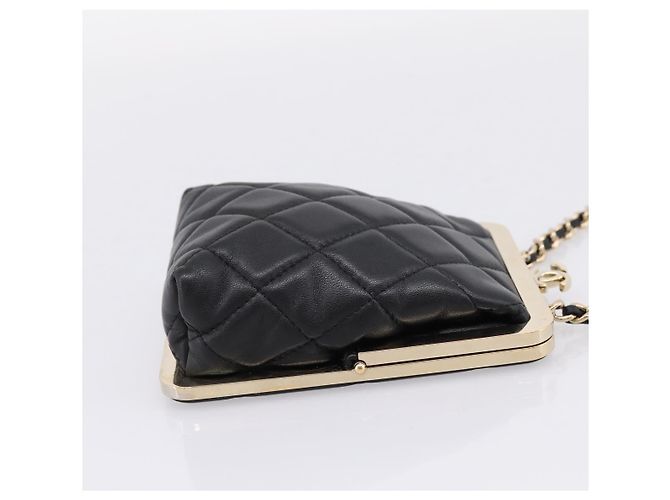 CHANEL Kettenbeutel aus Lammleder Schwarz Goldfarben CC Auth 206632SAV - Ansicht 5