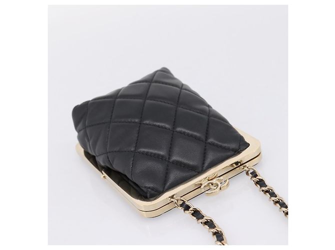 CHANEL Kettenbeutel aus Lammleder Schwarz Goldfarben CC Auth 206632SAV - Ansicht 6