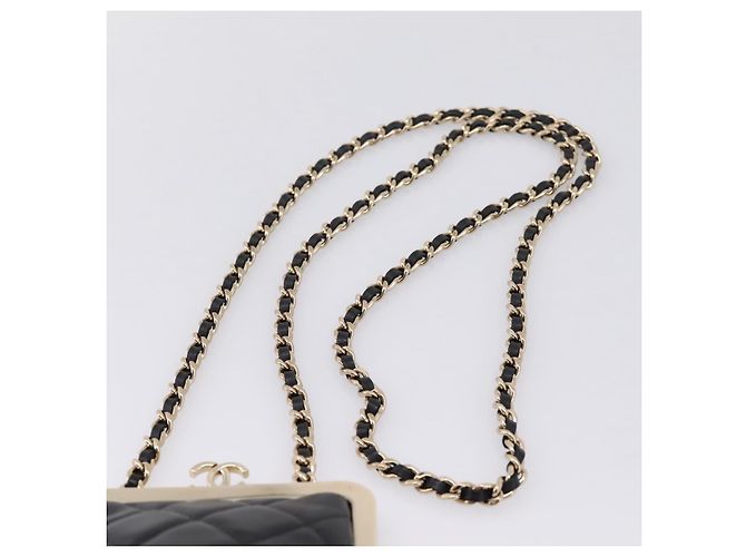 CHANEL Kettenbeutel aus Lammleder Schwarz Goldfarben CC Auth 206632SAV - Ansicht 8