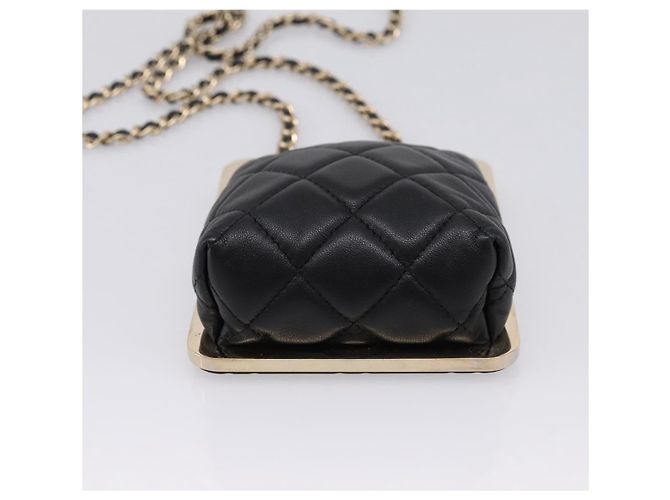 CHANEL Kettenbeutel aus Lammleder Schwarz Goldfarben CC Auth 206632SAV - Ansicht 9