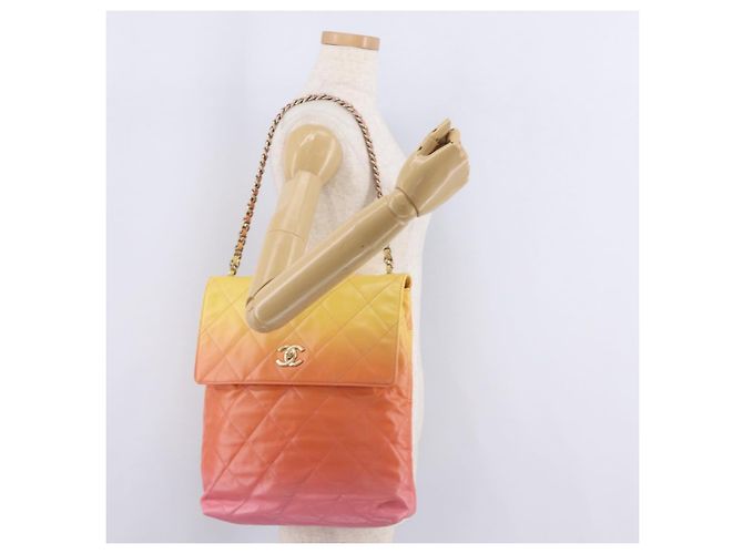 Borsa a tracolla CHANEL Large Hobo Matelasse con catena in pelle di vitello Orange Auth ka6476SAM Arancione - vista 27