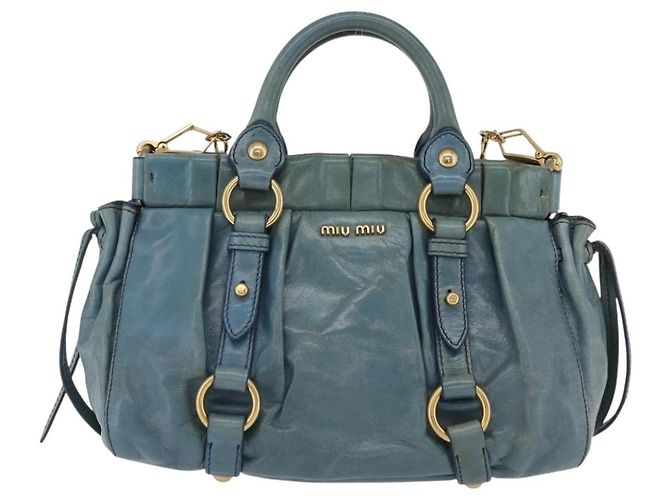 Borsa a Mano Miu Miu Matelassé Vitellolux 2way Verde Oro Auth 202508V D'oro - vista 13