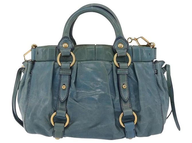 Borsa a Mano Miu Miu Matelassé Vitellolux 2way Verde Oro Auth 202508V D'oro - vista 2