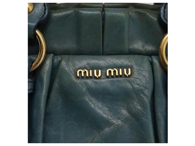 Borsa a Mano Miu Miu Matelassé Vitellolux 2way Verde Oro Auth 202508V D'oro - vista 21