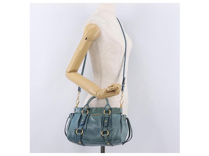 Borsa a Mano Miu Miu Matelassé Vitellolux 2way Verde Oro Auth 202508V D'oro - vista 26