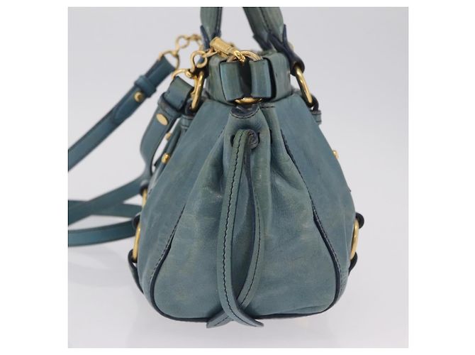 Borsa a Mano Miu Miu Matelassé Vitellolux 2way Verde Oro Auth 202508V D'oro - vista 3
