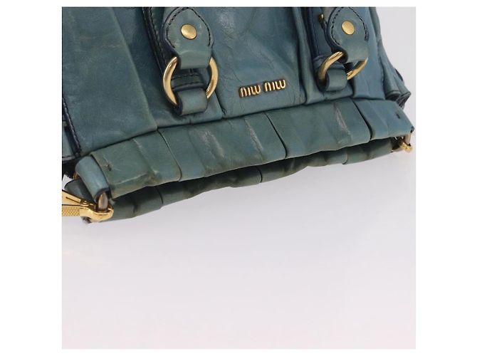 Borsa a Mano Miu Miu Matelassé Vitellolux 2way Verde Oro Auth 202508V D'oro - vista 6