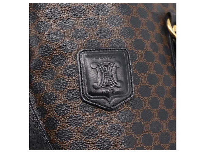 Céline Borsa Tote CELINE Macadam Canvas PVC Pelle Nero Oro Auth 206804 D'oro - vista 16