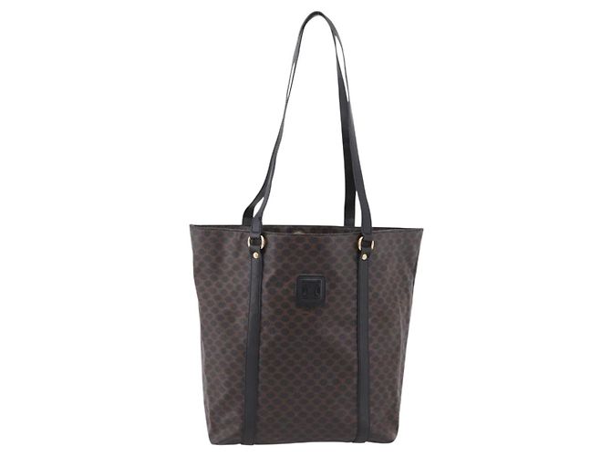 Céline Borsa Tote CELINE Macadam Canvas PVC Pelle Nero Oro Auth 206804 D'oro - vista 2