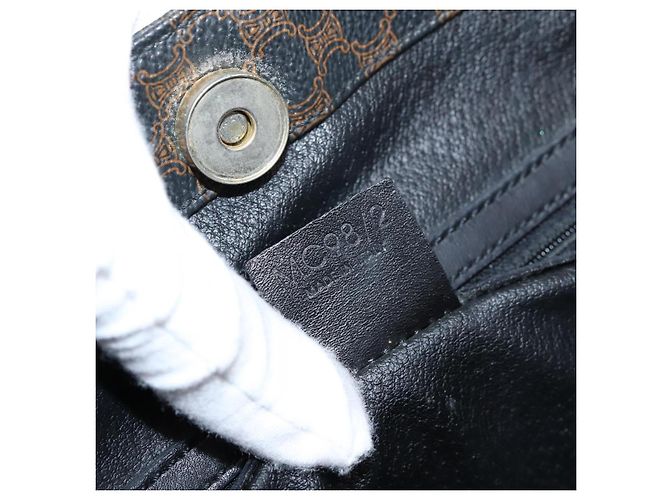 Céline Borsa Tote CELINE Macadam Canvas PVC Pelle Nero Oro Auth 206804 D'oro - vista 23