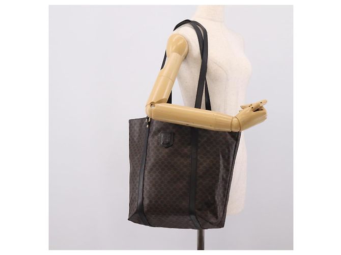 Céline Borsa Tote CELINE Macadam Canvas PVC Pelle Nero Oro Auth 206804 D'oro - vista 24