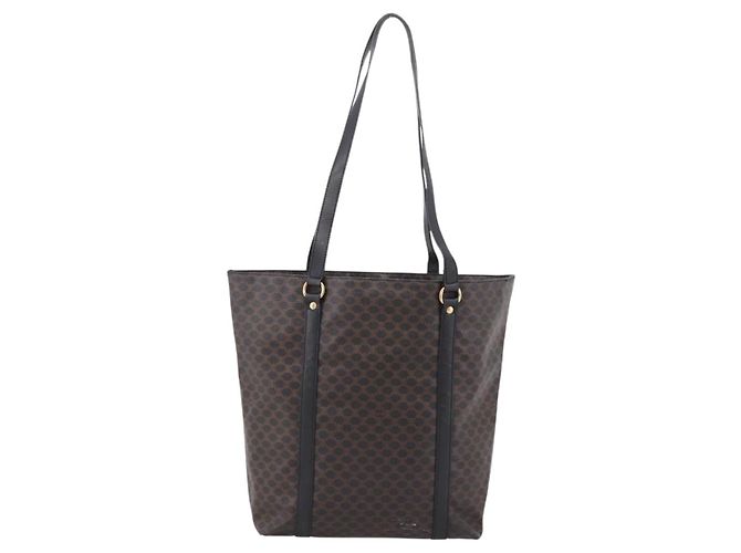 Céline Borsa Tote CELINE Macadam Canvas PVC Pelle Nero Oro Auth 206804 D'oro - vista 3