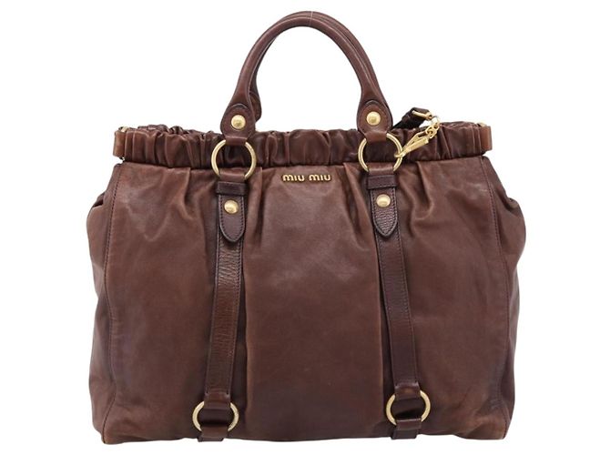 Miu Miu Handtasche Leder 2way Braun Gold Authentisch BA15765V Golden - Ansicht 13