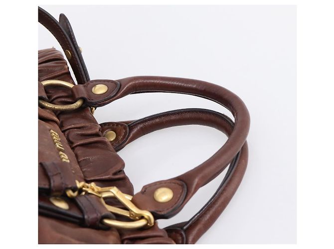 Miu Miu Handtasche Leder 2way Braun Gold Authentisch BA15765V Golden - Ansicht 14
