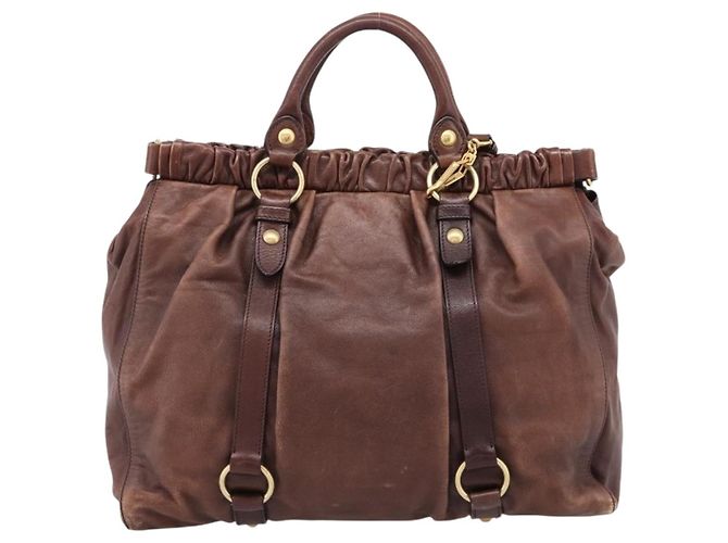 Miu Miu Handtasche Leder 2way Braun Gold Authentisch BA15765V Golden - Ansicht 2