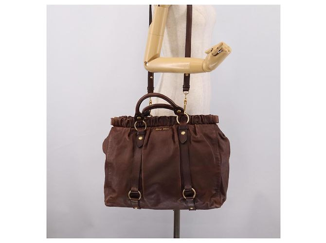 Miu Miu Handtasche Leder 2way Braun Gold Authentisch BA15765V Golden - Ansicht 25