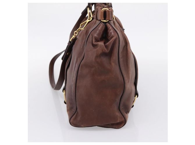 Miu Miu Handtasche Leder 2way Braun Gold Authentisch BA15765V Golden - Ansicht 4