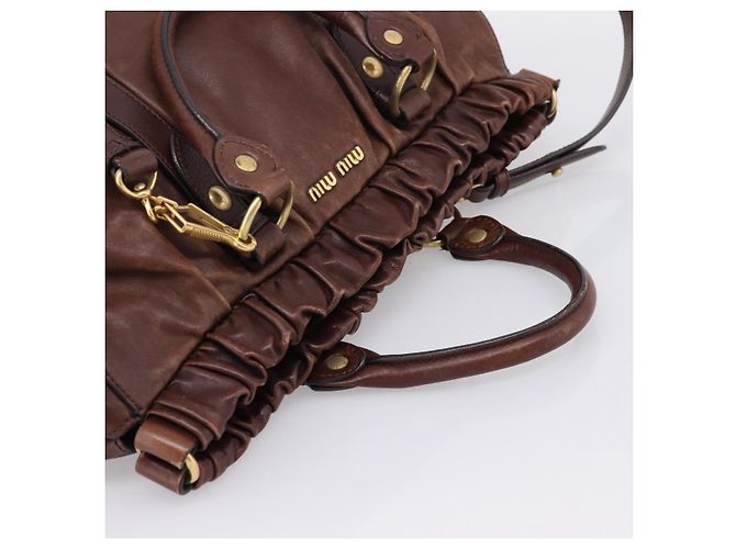 Miu Miu Handtasche Leder 2way Braun Gold Authentisch BA15765V Golden - Ansicht 6