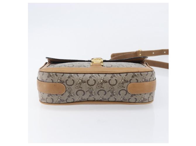 Céline Borsa a tracolla CELINE C Sulky Horse Carriage Coated Canvas Beige Gold Auth 206924 D'oro - vista 10