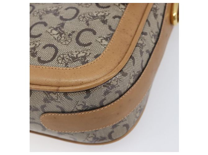 Céline Borsa a tracolla CELINE C Sulky Horse Carriage Coated Canvas Beige Gold Auth 206924 D'oro - vista 11