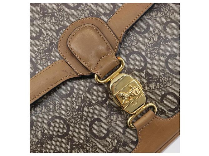 Céline Borsa a tracolla CELINE C Sulky Horse Carriage Coated Canvas Beige Gold Auth 206924 D'oro - vista 17