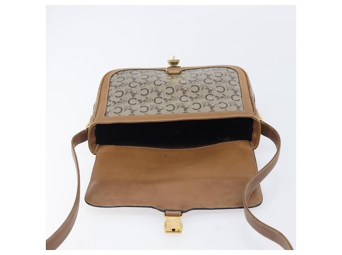 Céline Borsa a tracolla CELINE C Sulky Horse Carriage Coated Canvas Beige Gold Auth 206924 D'oro - vista 18