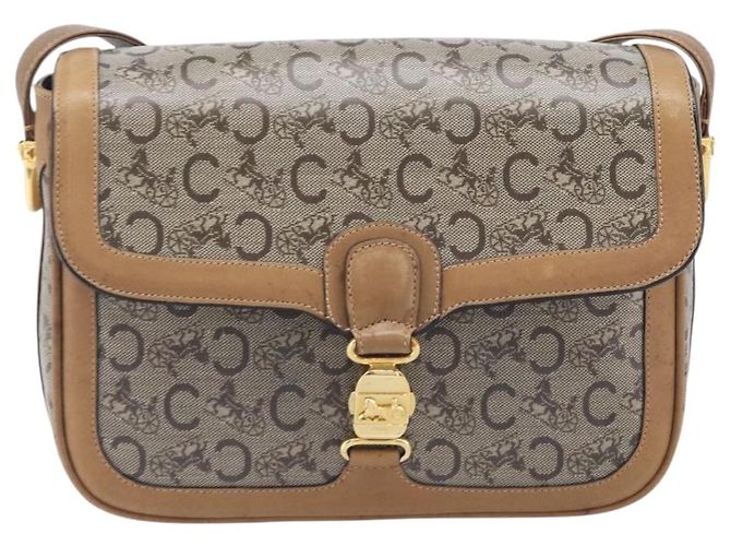 Céline Borsa a tracolla CELINE C Sulky Horse Carriage Coated Canvas Beige Gold Auth 206924 D'oro - vista 2