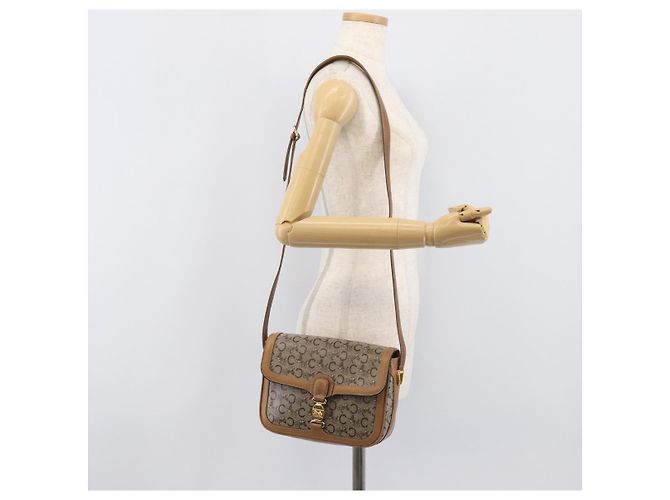 Céline Borsa a tracolla CELINE C Sulky Horse Carriage Coated Canvas Beige Gold Auth 206924 D'oro - vista 27