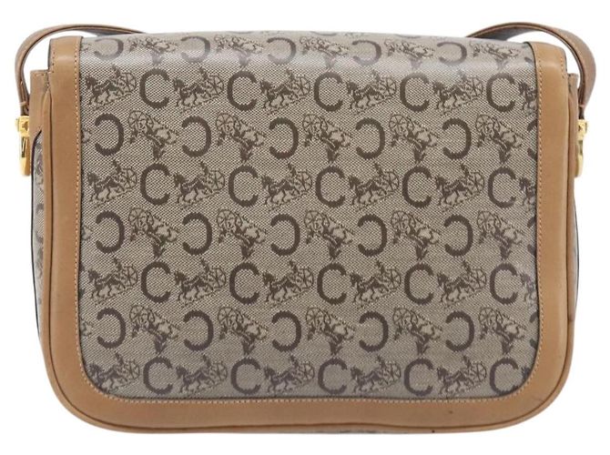 Céline Borsa a tracolla CELINE C Sulky Horse Carriage Coated Canvas Beige Gold Auth 206924 D'oro - vista 3