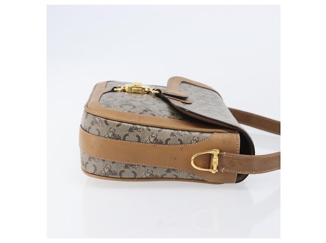 Céline Borsa a tracolla CELINE C Sulky Horse Carriage Coated Canvas Beige Gold Auth 206924 D'oro - vista 4