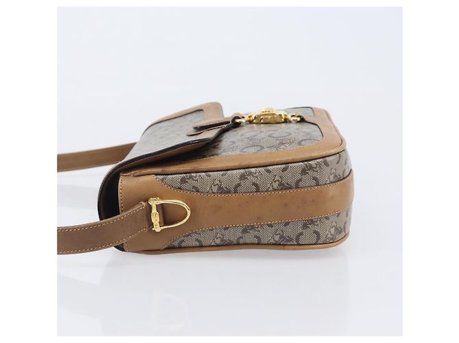 Céline Borsa a tracolla CELINE C Sulky Horse Carriage Coated Canvas Beige Gold Auth 206924 D'oro - vista 5
